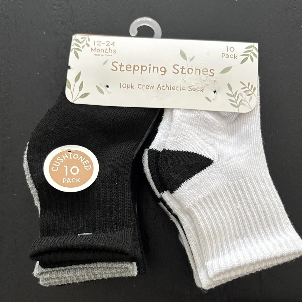 Black, Gray and White Crew Athletic Socks - 10 Pack